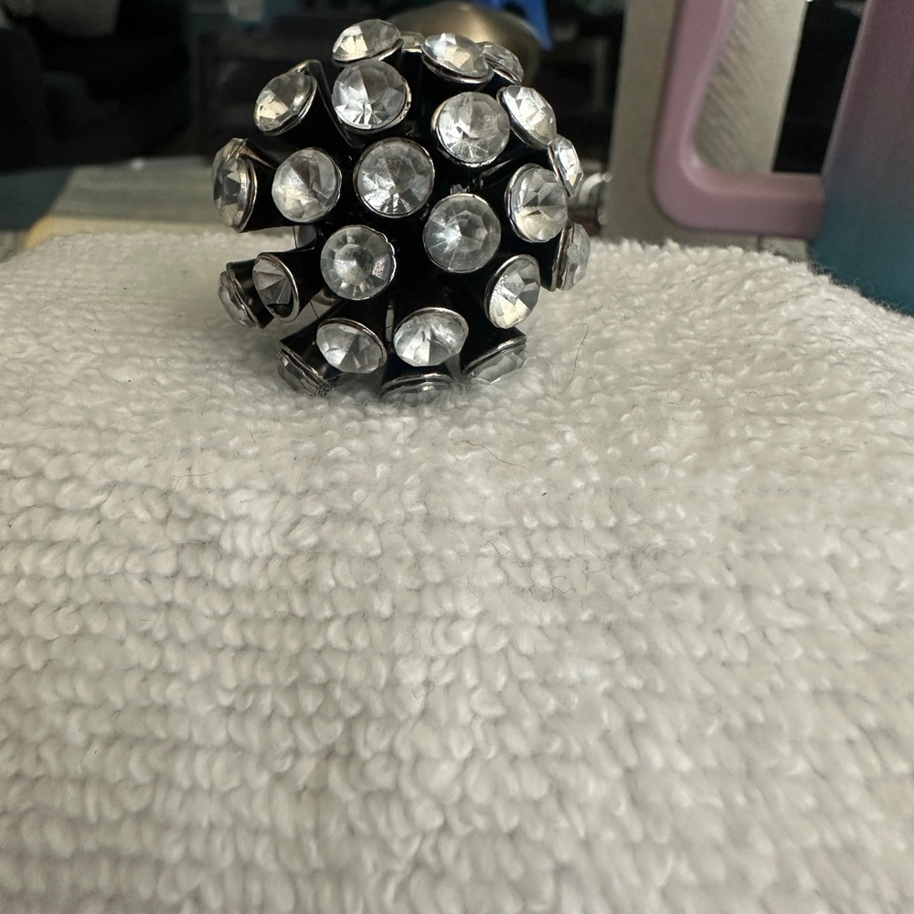 Silver And Black Statement Ring With Clear Gems - image 3